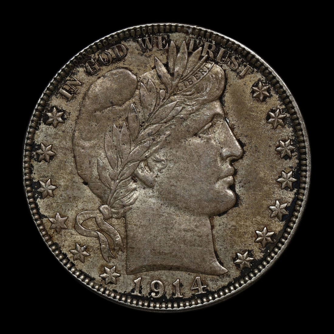 1914 S Barber Half Silver Dollar AU TONED (1 of 2)