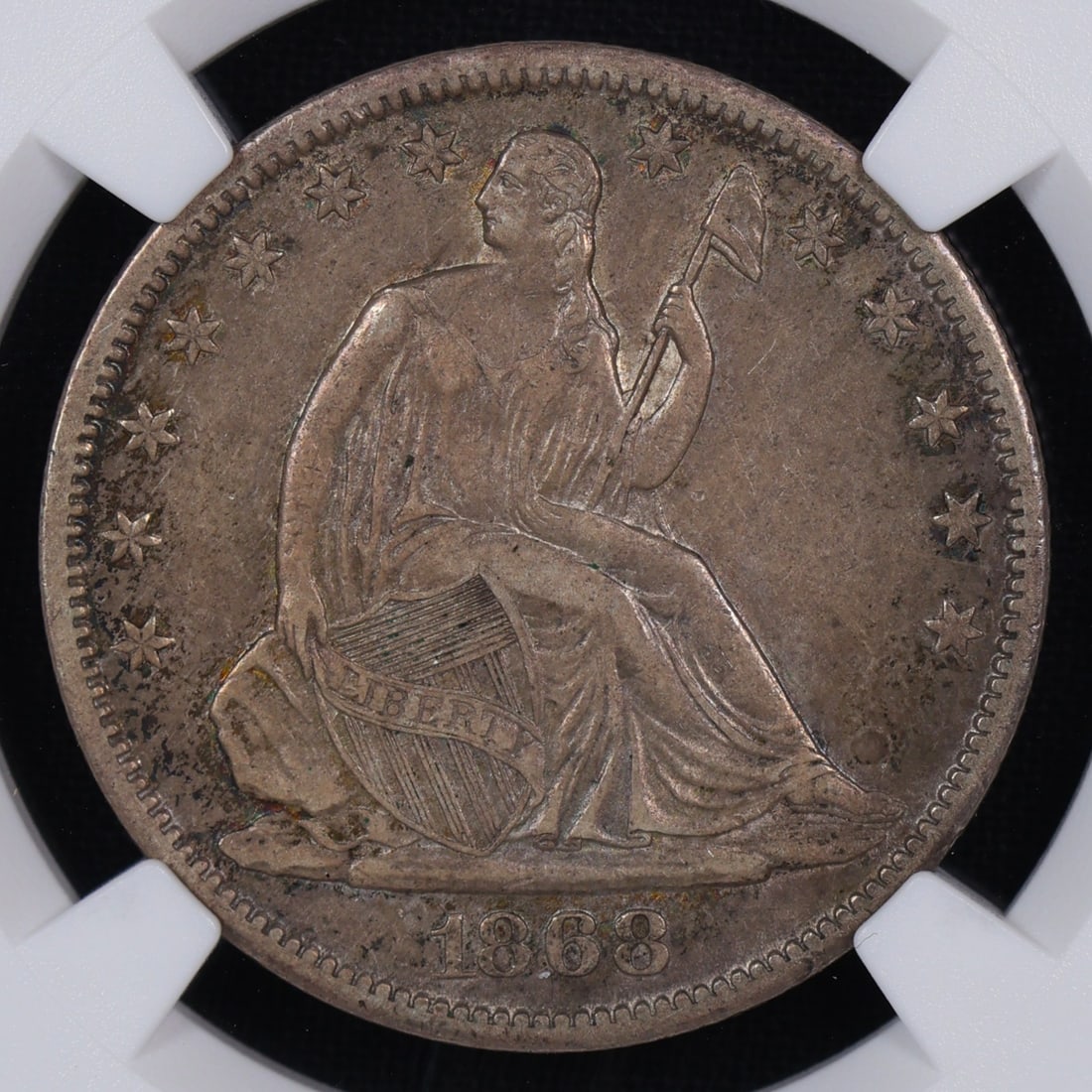 1868 S Seated Liberty Half Dollar NGC XF-45: Highly desirable with pretty toning.
