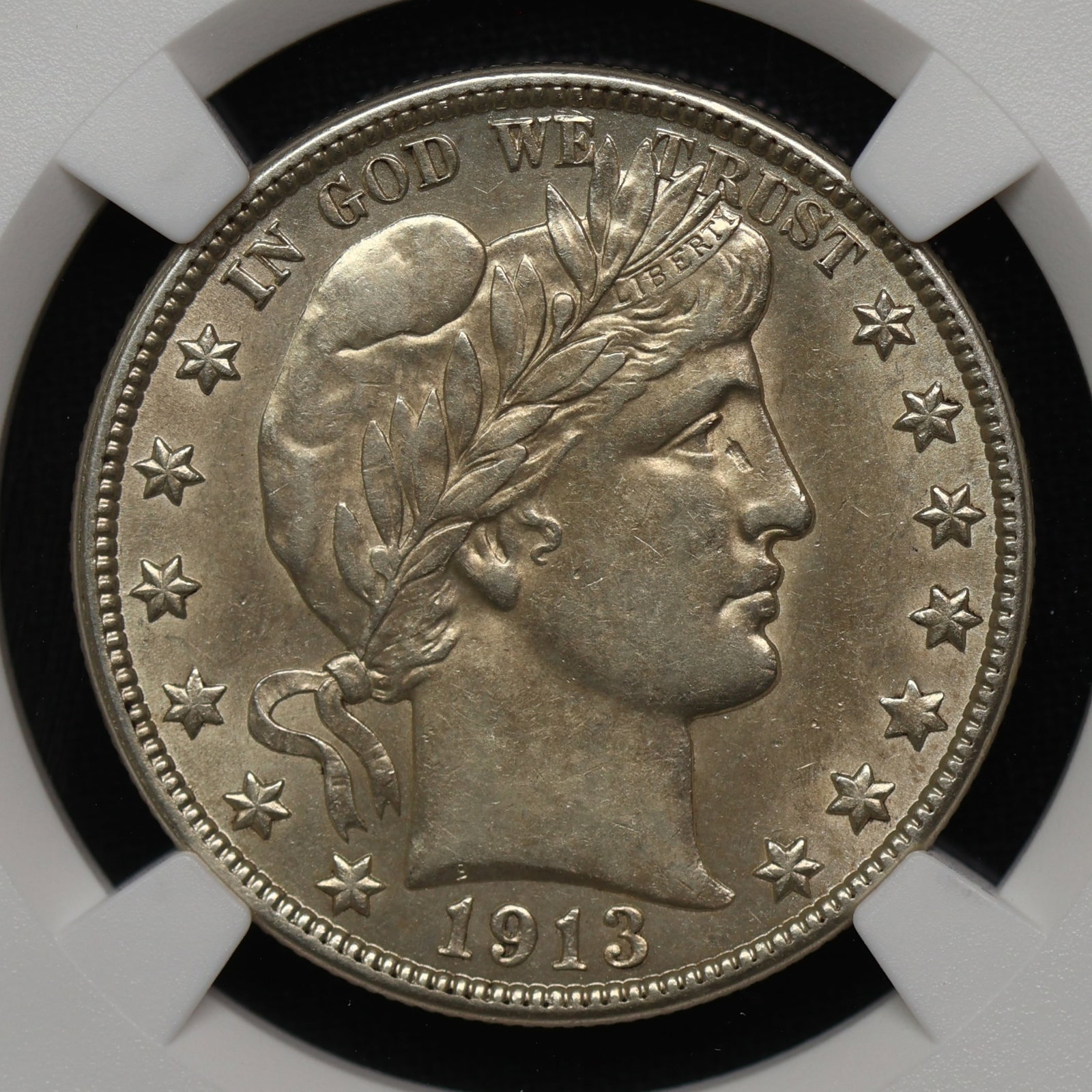 1913 D Barber Half Silver Dollar NGC AU-58: 1913 D Barber Half Silver Dollar NGC AU-58