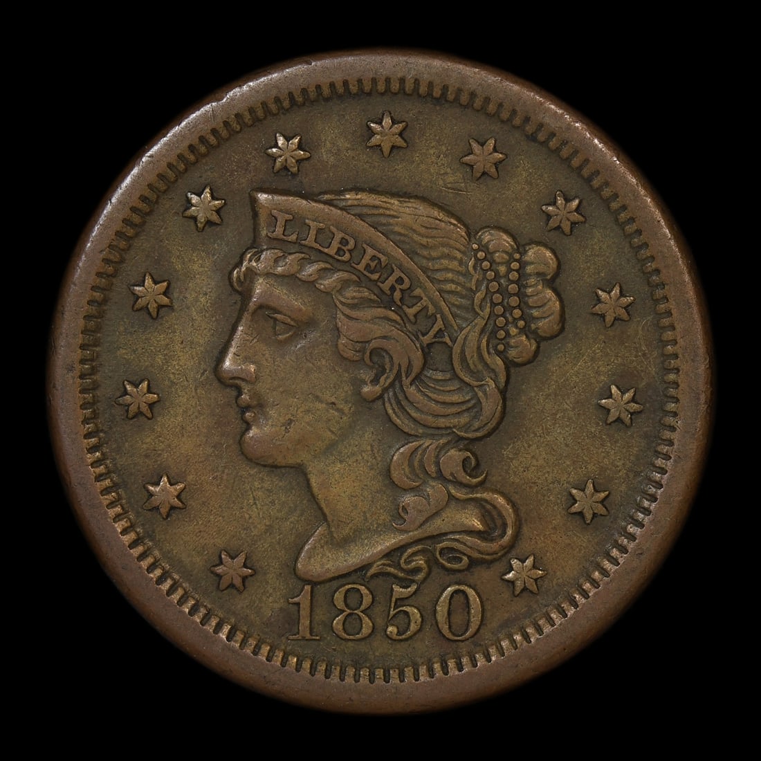 1850 Braided Hair Large Cent XF (1 of 2)