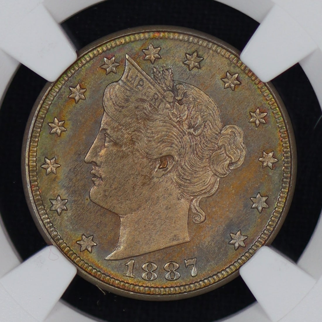 1887 Liberty V-Nickel NGC PR-64 TONED: MAJESTIC RAINBOW BEAUTY!