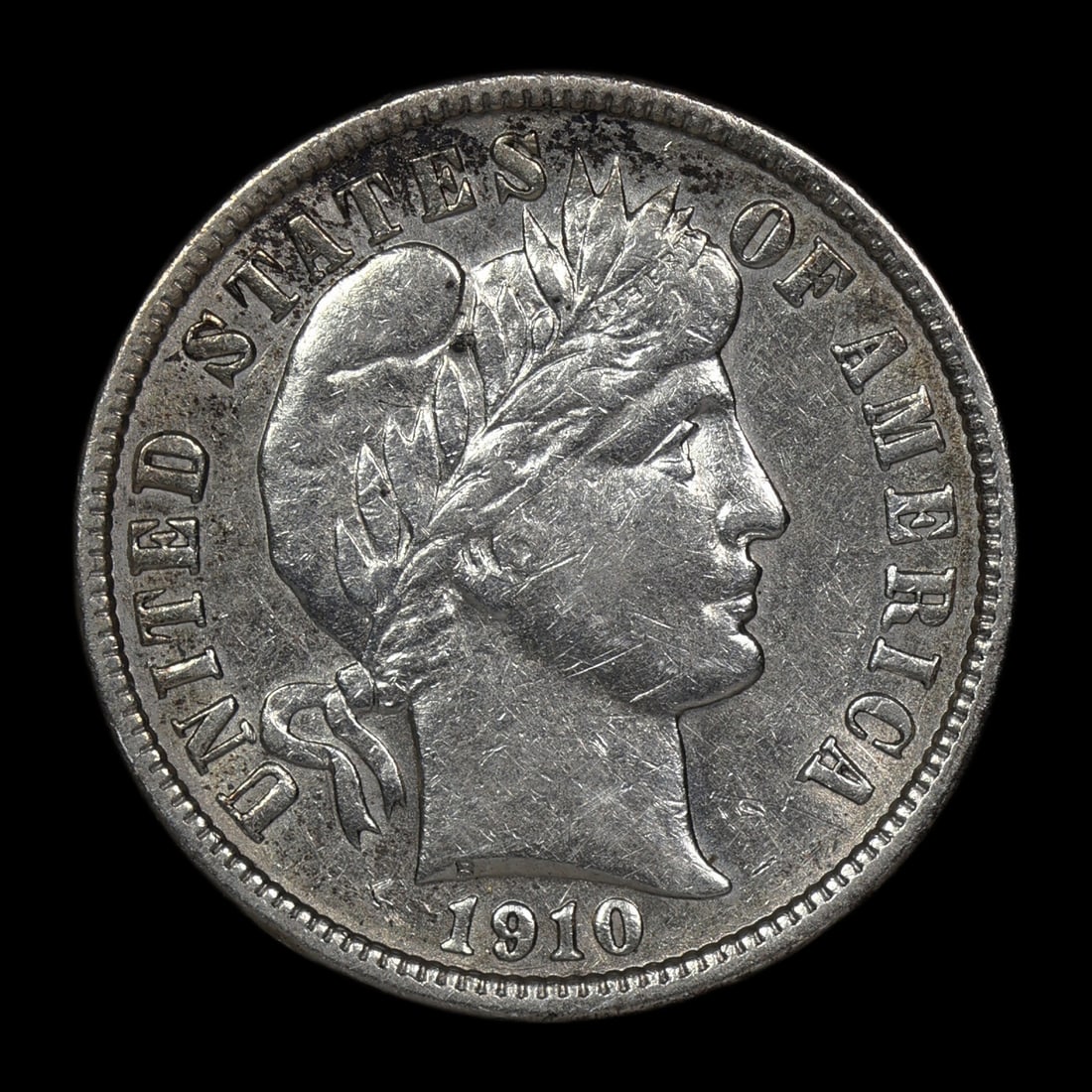 1910 Barber Silver Dime AU Details: 1910 Barber Silver Dime AU Details