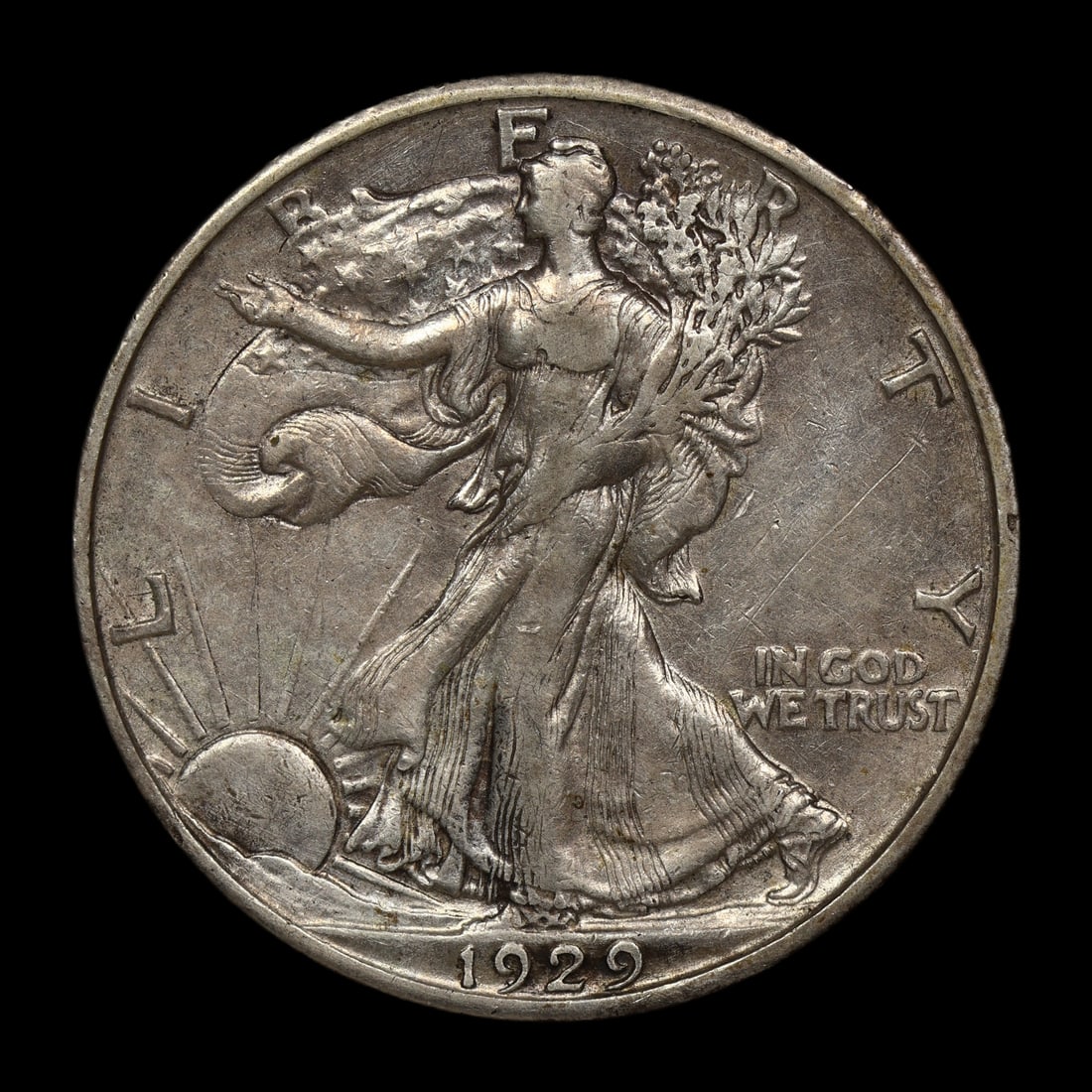 1929 S Walking Liberty Half Dollar XF Details: A bit of a better date in the series. Lots of remaining detail. Appears to be cleaned. Great book coin!