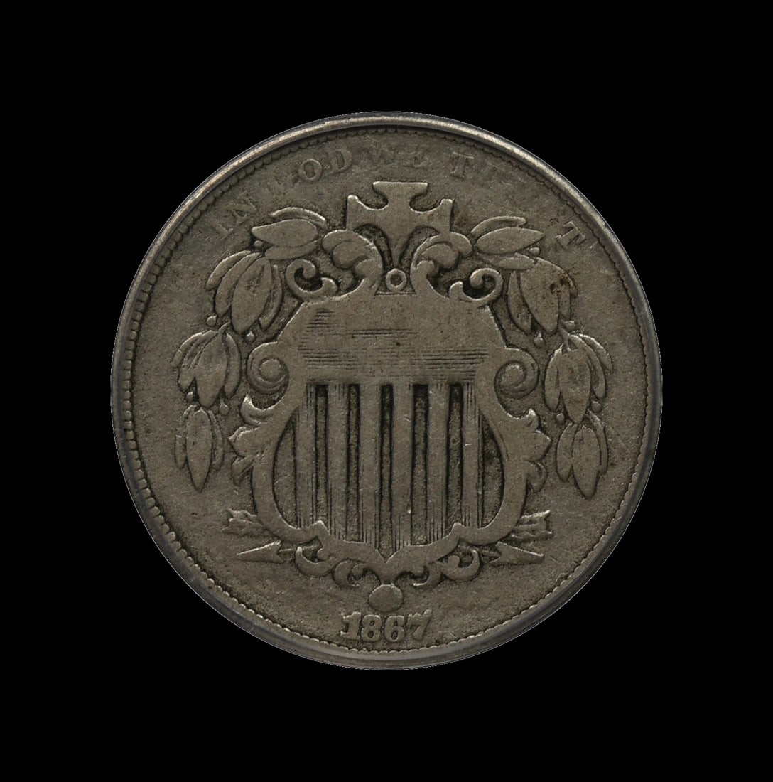 1867 Shield Nickel W/Rays ICG F 15: (ZDFT) 1867 Shield Nickel W/Rays ICG F 15