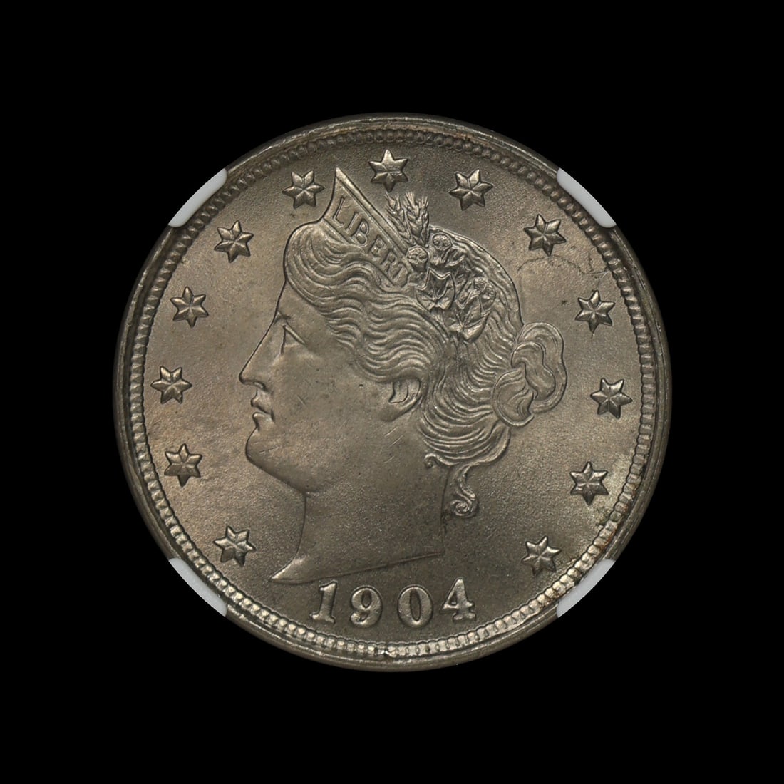 1904 Liberty V Nickel NGC MS 65 GEM: (KIQW) 1904 Liberty V Nickel NGC MS 65 GEM