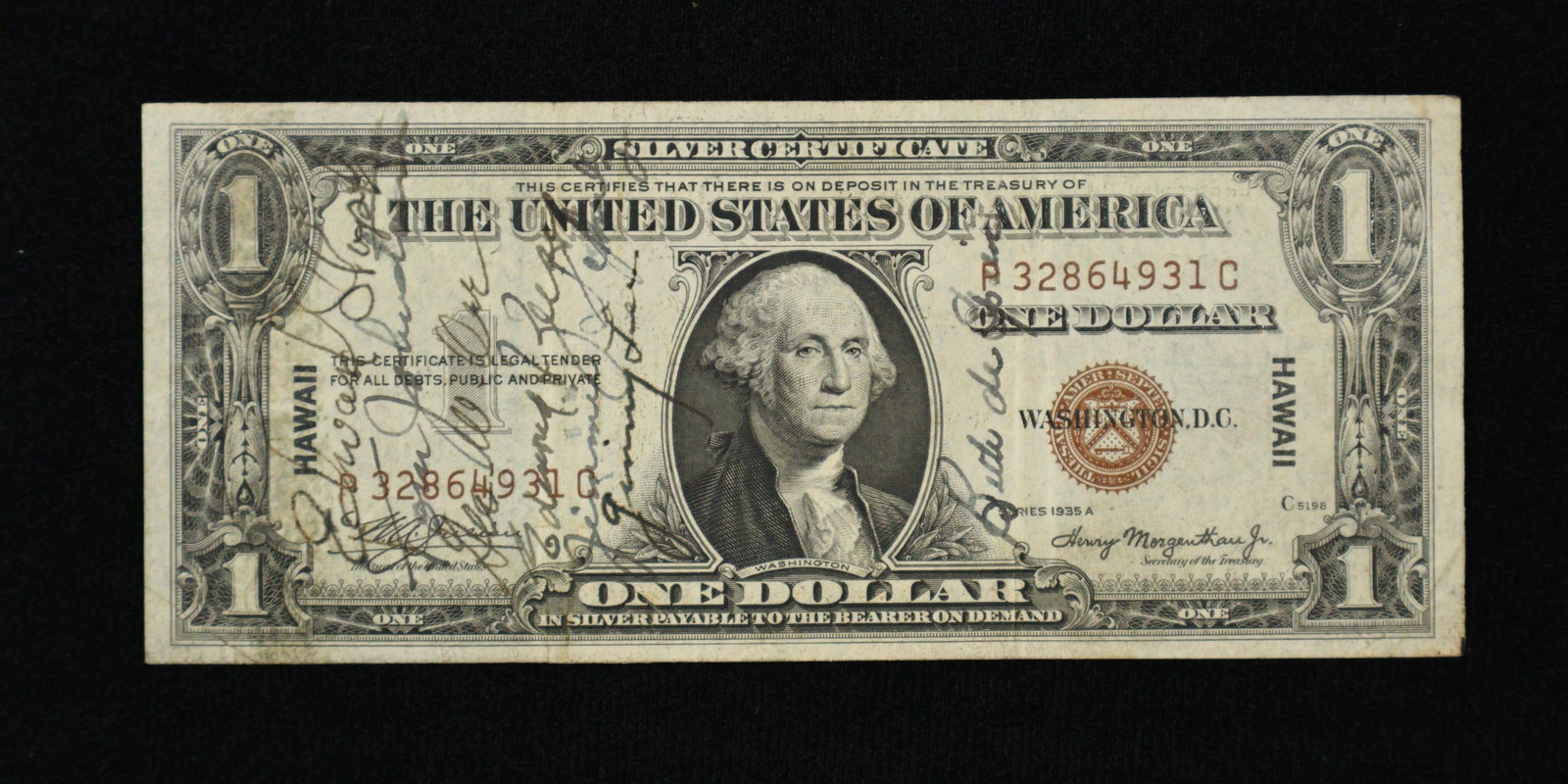 $1 Hawaii WW2 Emergency Note Signed Short Snorter: (YGIO) The Lampasas Collection features some interesting currency. This is one of the notes which multiple soldiers signed it as part of a drinking game and to record their travels.