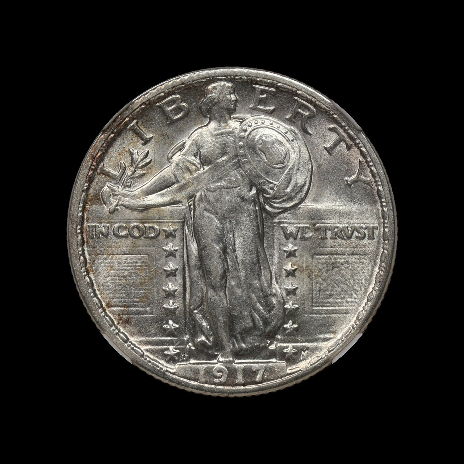 1917 D Standing Liberty Silver Quarter NGC AU 58: (MWZH) 1917 D Standing Liberty Silver Quarter NGC AU 58