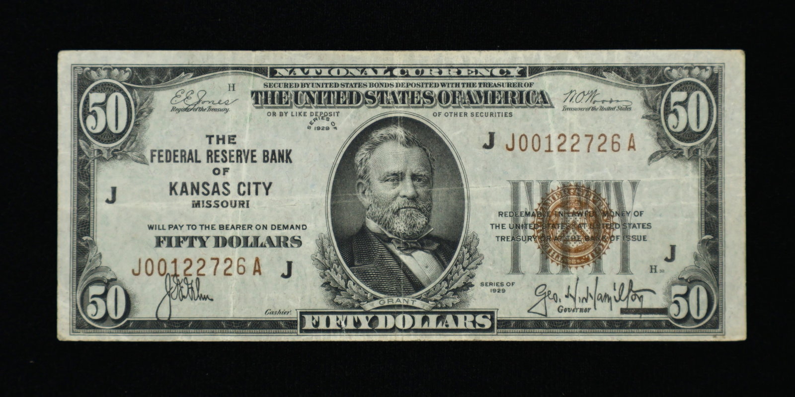1929 $50 Dollar Note Bill Federal Reserve KC VF (1 of 2)