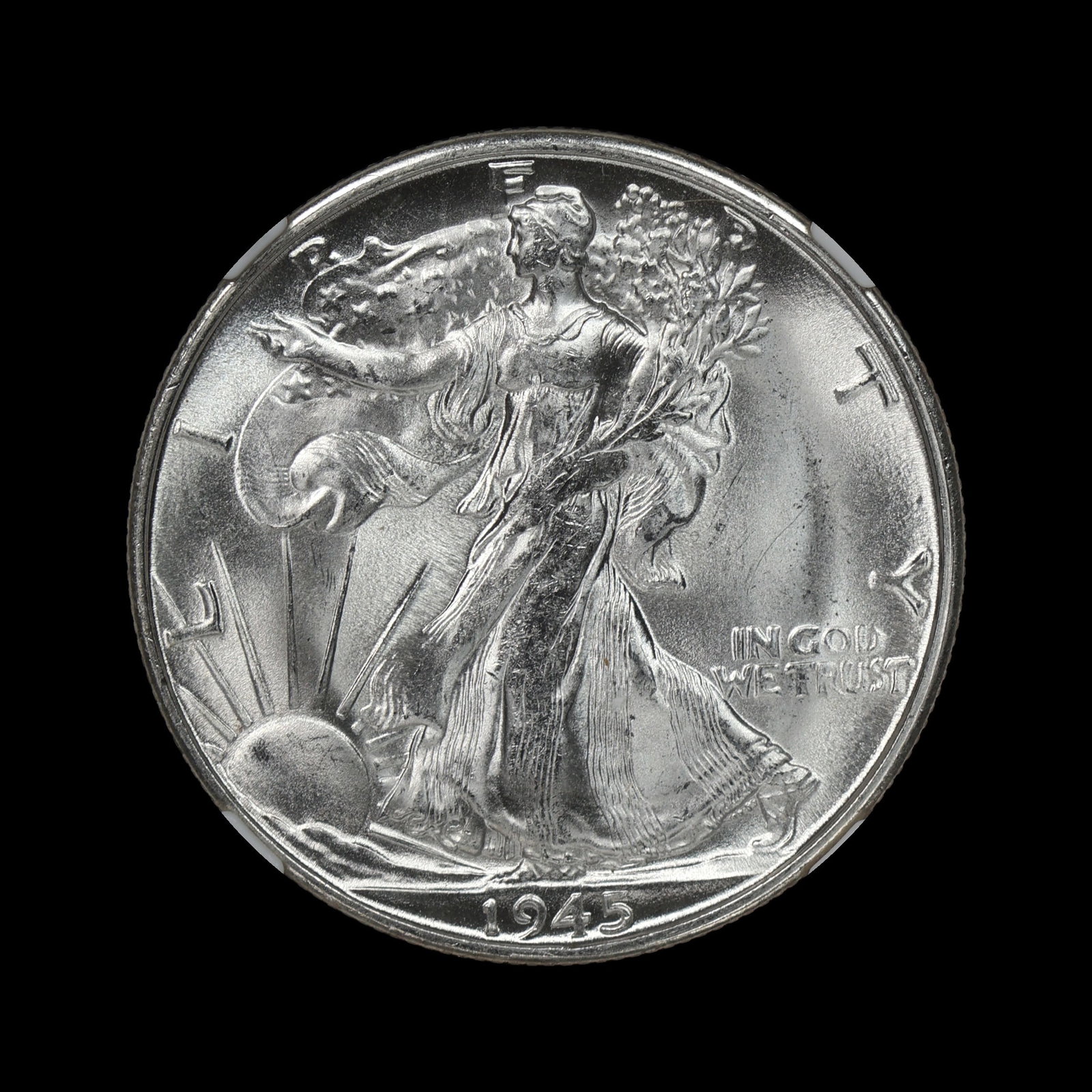 1945 S Walking Liberty Silver Half NGC MS 65 GEM: (MAZQ) 1945 S Walking Liberty Silver Half NGC MS 65 GEM