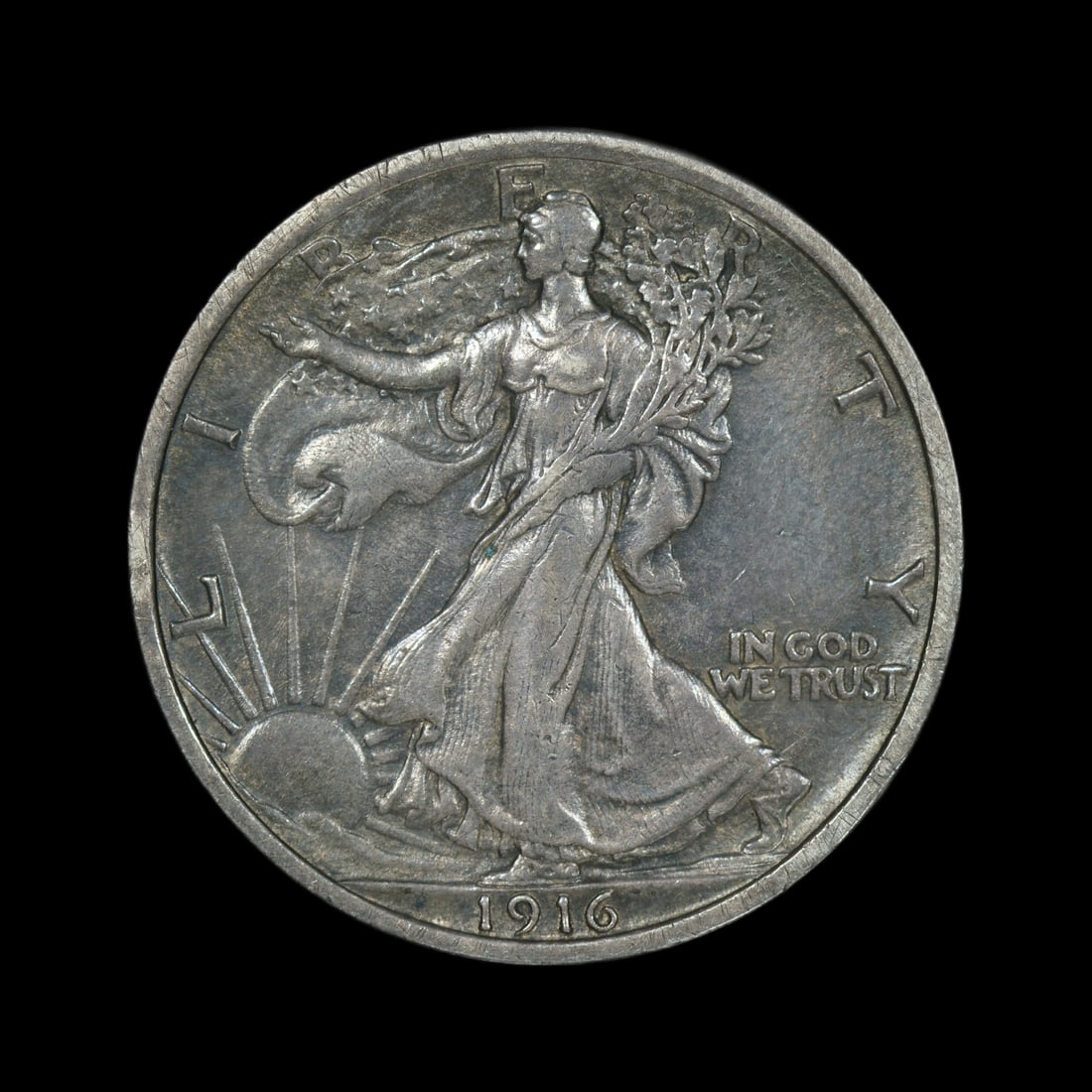 1916 Walking Liberty Silver Half Dollar AU TONED: (BSXA) 1916 Walking Liberty Silver Half Dollar AU TONED