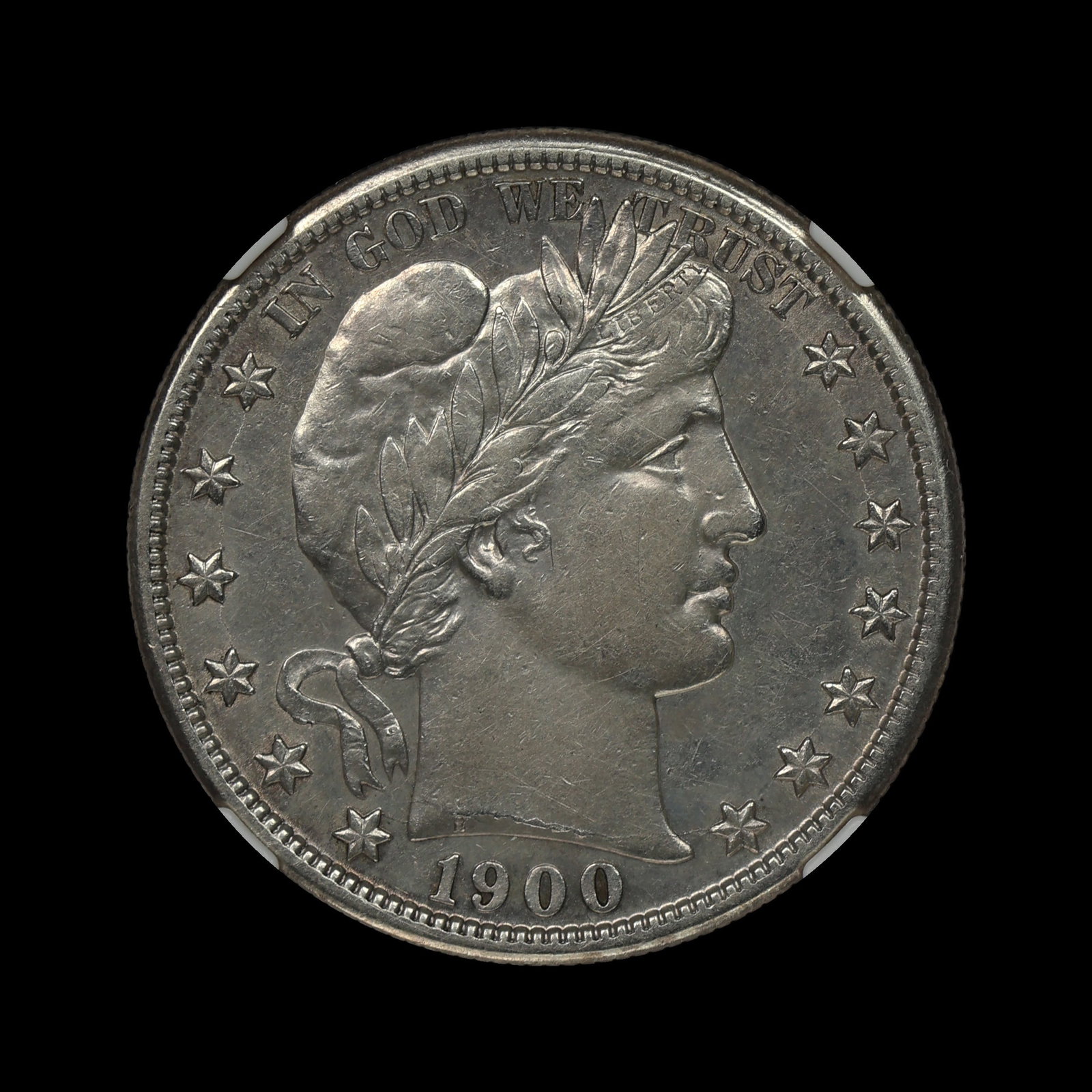 1900 S Barber Half Silver Dollar NGC AU TOUGH DATE: (IZRA) Certainly choice AU. Some hairlines.