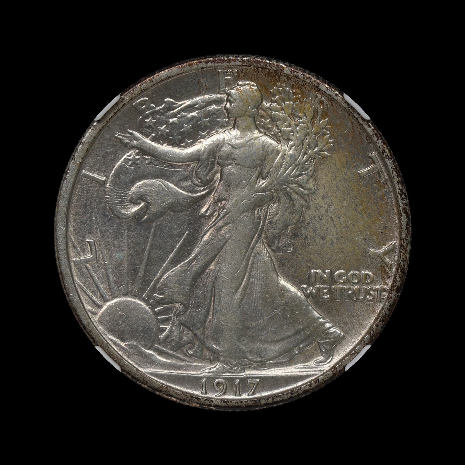 1917 S Rev Walking Liberty Silver Half NGC AU Dtls: (TUGN) The only area that "harshly" cleaned may apply to is at 8' around the sun.