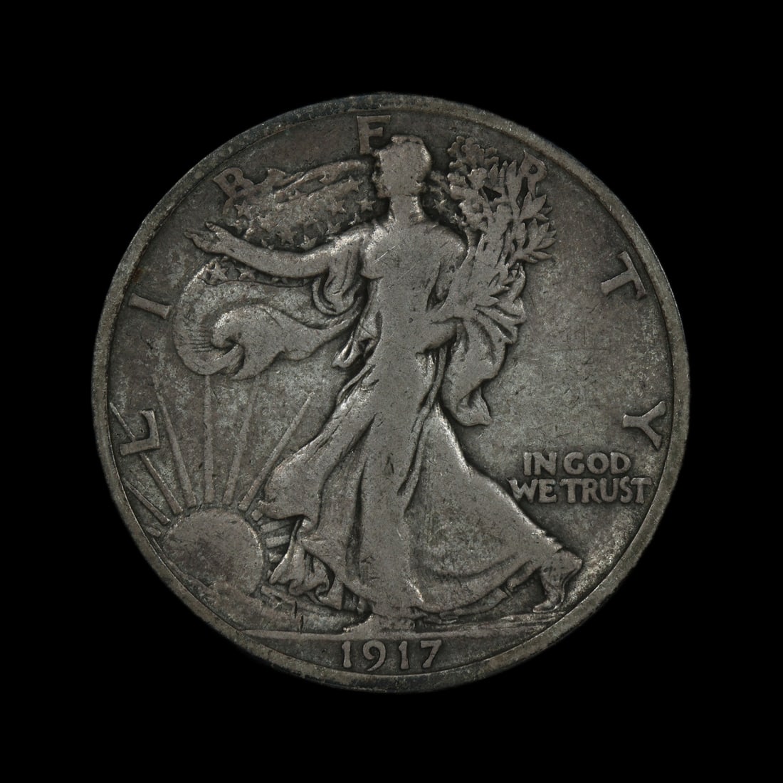 1917 D Reverse Walking Liberty Half Dollar VG/F: (BLXT) 1917 D Reverse Walking Liberty Half Dollar VG/F