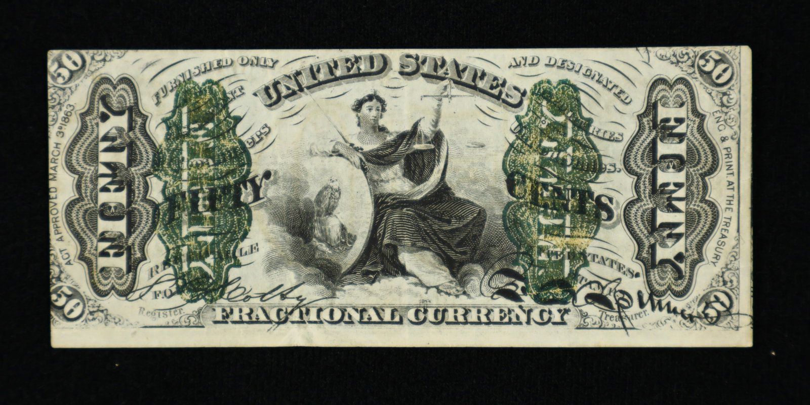 1863 Fifty Cents 50c Fractional Currency Note AU: (TKXI) Fantastic condition from the Civil War! Appears almost uncirculated. 3rd issue.