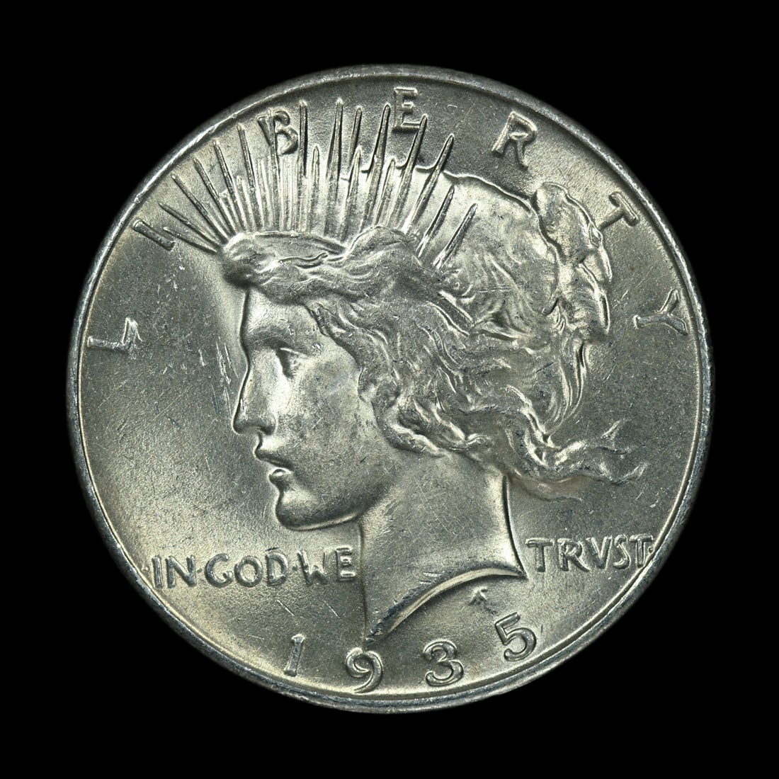 1935 Peace Dollar UNC Details SEMI KEY DATE: (GGTX) This is a great coin. Very RARE to find these truly uncirculated. Does have a large wipe/scuff on the reverse. Fantastic otherwise.