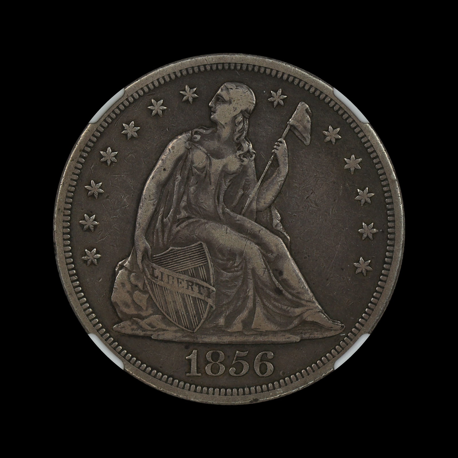 1856 Seated Liberty Silver Dollar NGC VF 30: (QQCT) 1856 Seated Liberty Silver Dollar NGC VF 30