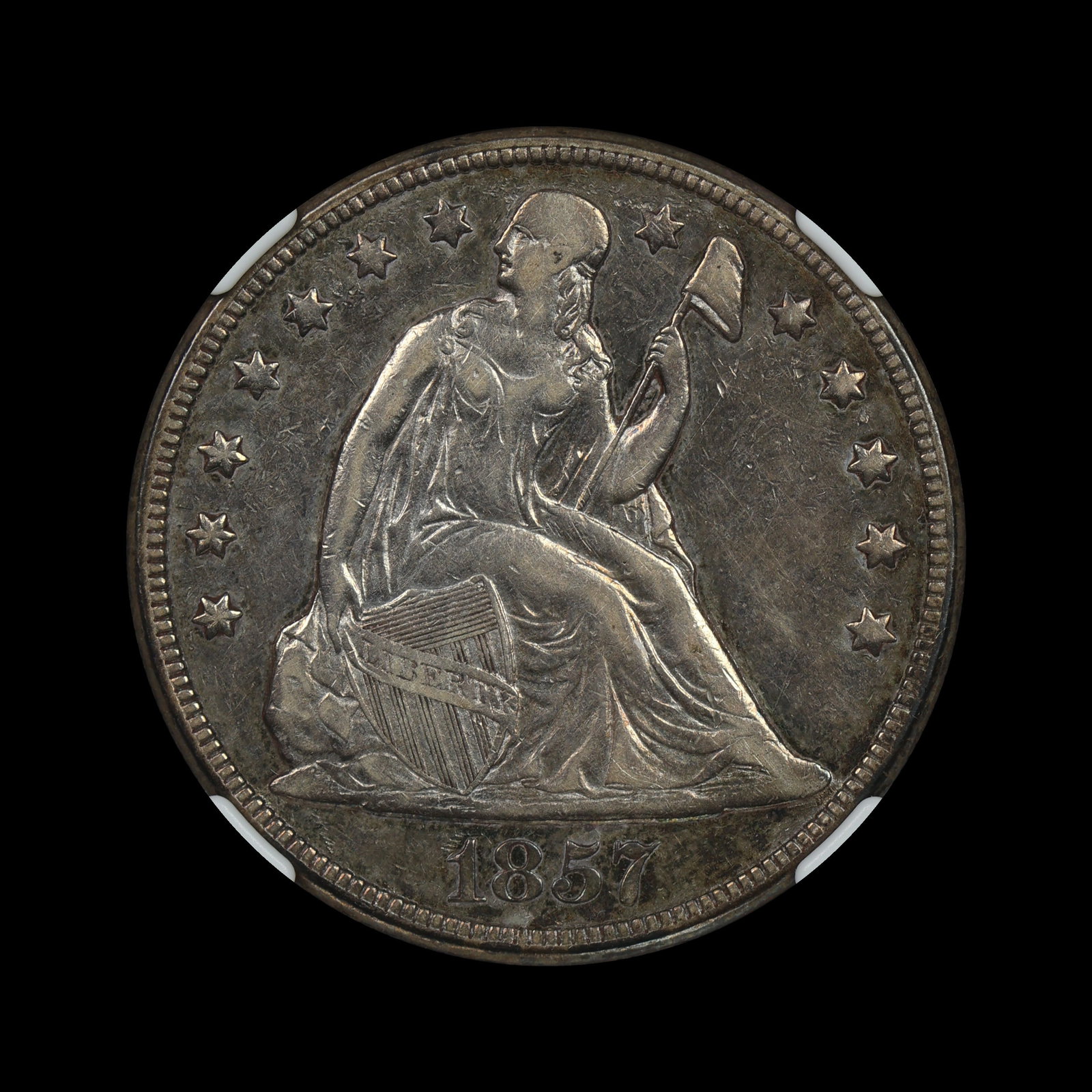 1857 Seated Liberty Silver Dollar NGC XF 40: (WTWQ) 1857 Seated Liberty Silver Dollar NGC XF 40
