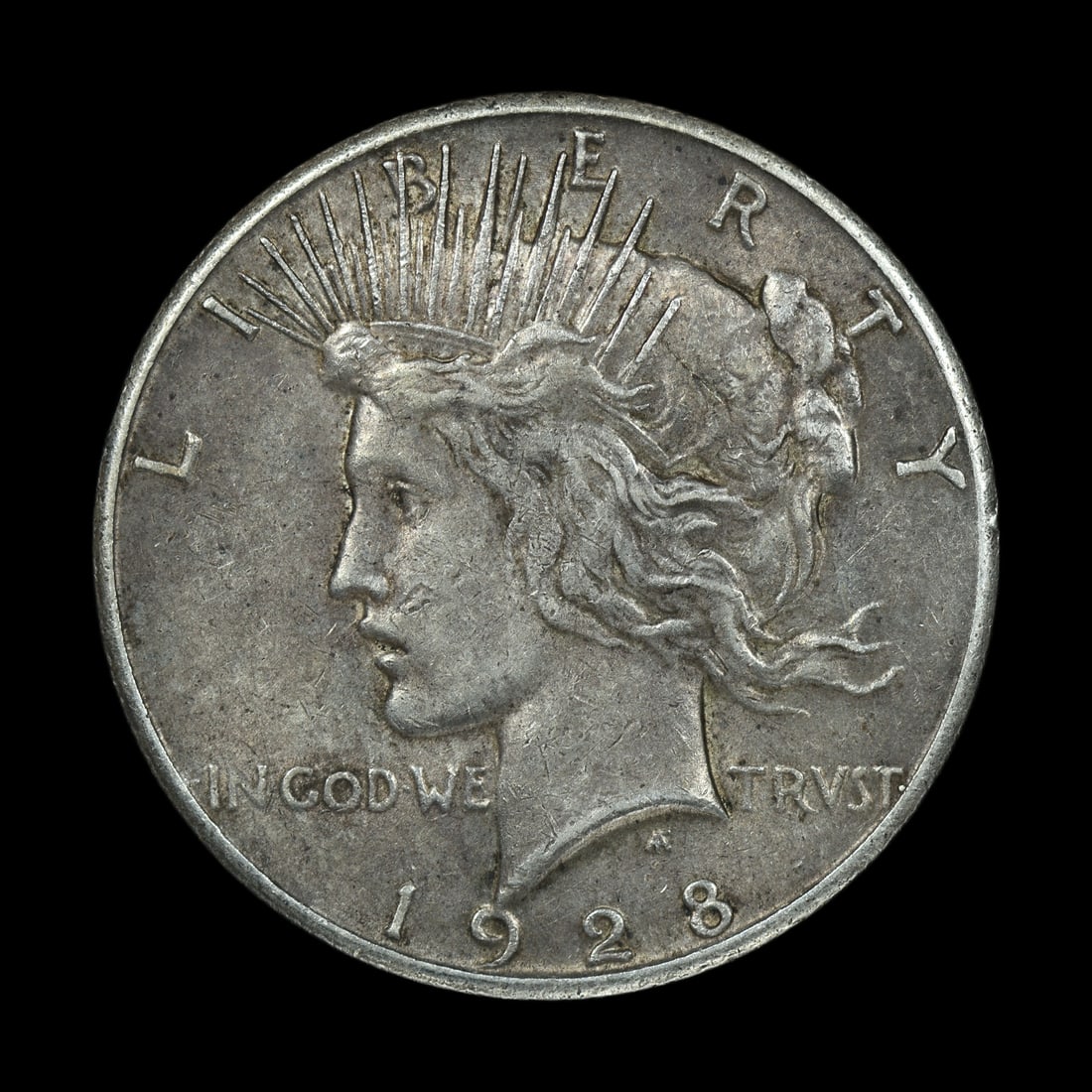 1928 Peace Dollar AU Details KEY DATE RARE: (MMOR) 1928p had the lowest mintage by far of any year for Peace Dollars. This example has features a strong strike and only slight actual wear. Appears to have some environmental issues. Maybe