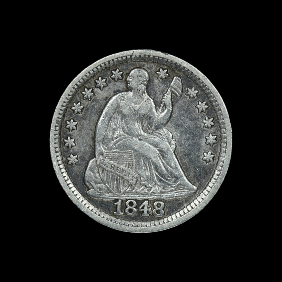 1848 Seated Liberty Silver Half Dime XF RARE: (FTBB) Fabulous look. Quite scarce with only 300 estimated to exist in any condition.