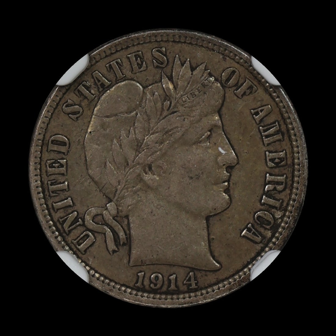 1914 D Barber Silver Dime 10c NGC XF 40: (BCOV) 1914 D Barber Silver Dime 10c NGC XF 40