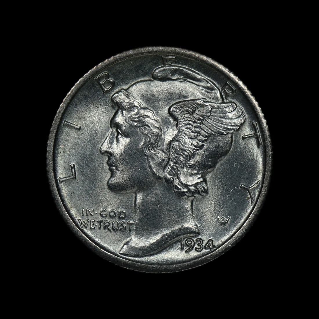 1934 Mercury Silver Dime BU FB: (ENEI) Full bands from a mile away.