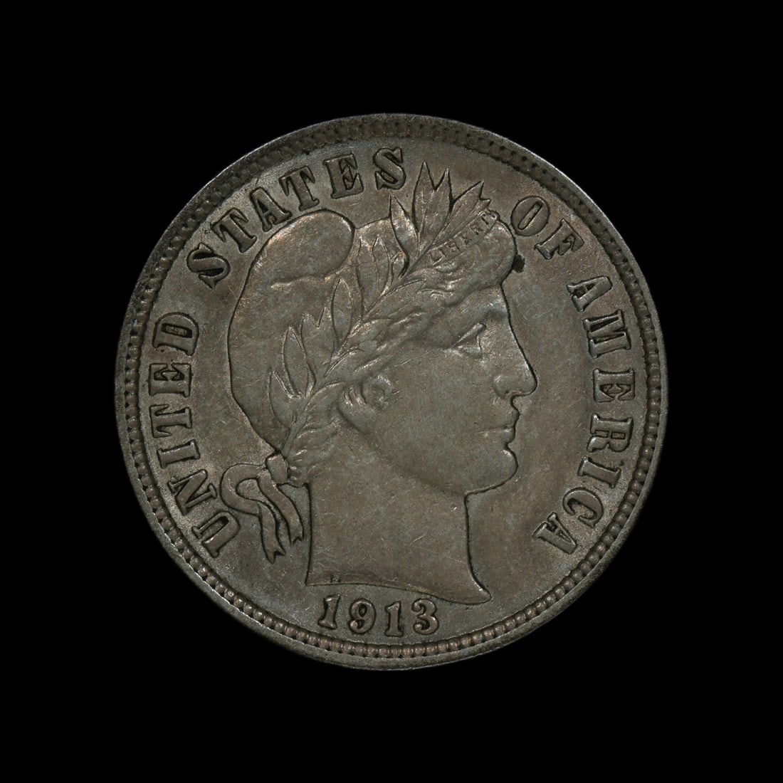 1913 Barber Silver Dime 10c AU: (IAPE) 1913 Barber Silver Dime 10c AU