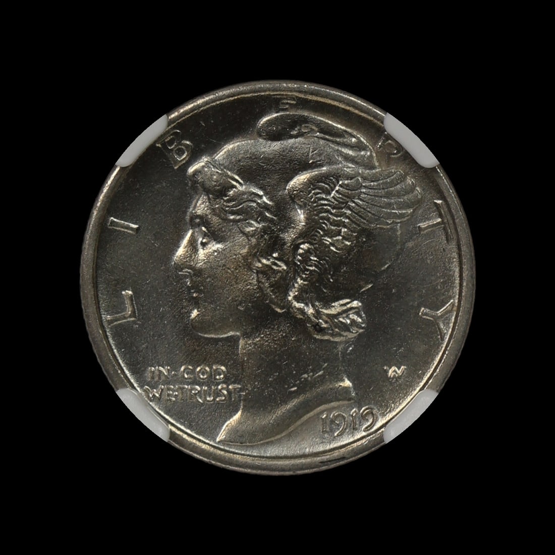 1919 S Mercury Silver Dime 10c NGC AU Details: (VLZP) Truly UNC, but knocked down to AU due to a bit of possible surface issues on the profile.