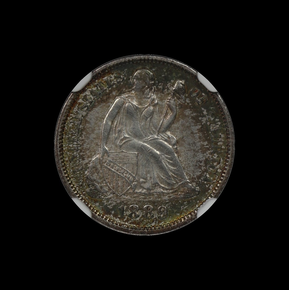 1889 Seated Liberty Dime 10c NGC UNC Details: (NYFD) 1889 Seated Liberty Dime 10c NGC UNC Details