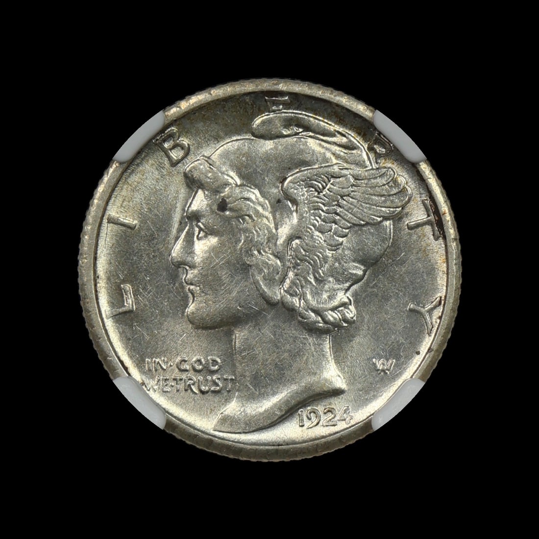 1924 S Mercury Silver Dime NGC AU 58 Better Date!: (JNVY) 1924 S Mercury Silver Dime NGC AU 58 Better Date!