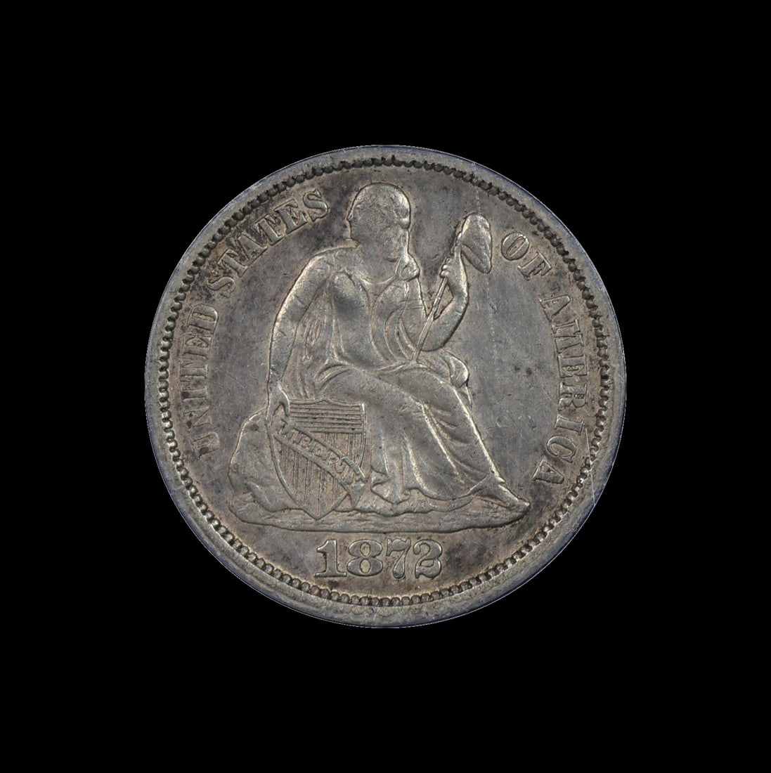 1872 Seated Liberty Dime ICG AU 55 Details: (ZDEA) 1872 Seated Liberty Dime ICG AU 55 Details