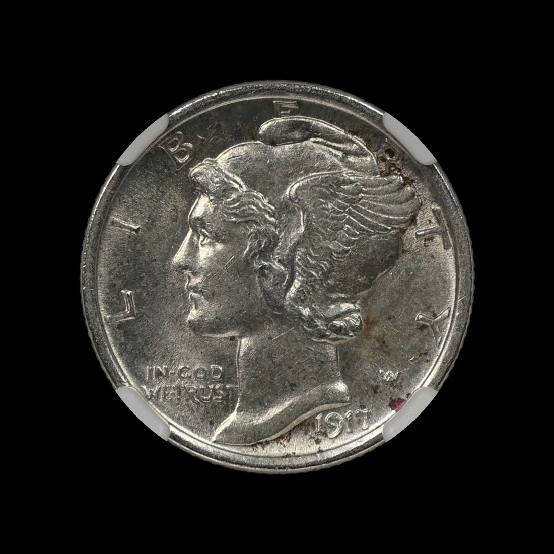 1917 D Mercury Silver Dime 10c NGC AU 58: (HFQB) 1917 D Mercury Silver Dime 10c NGC AU 58