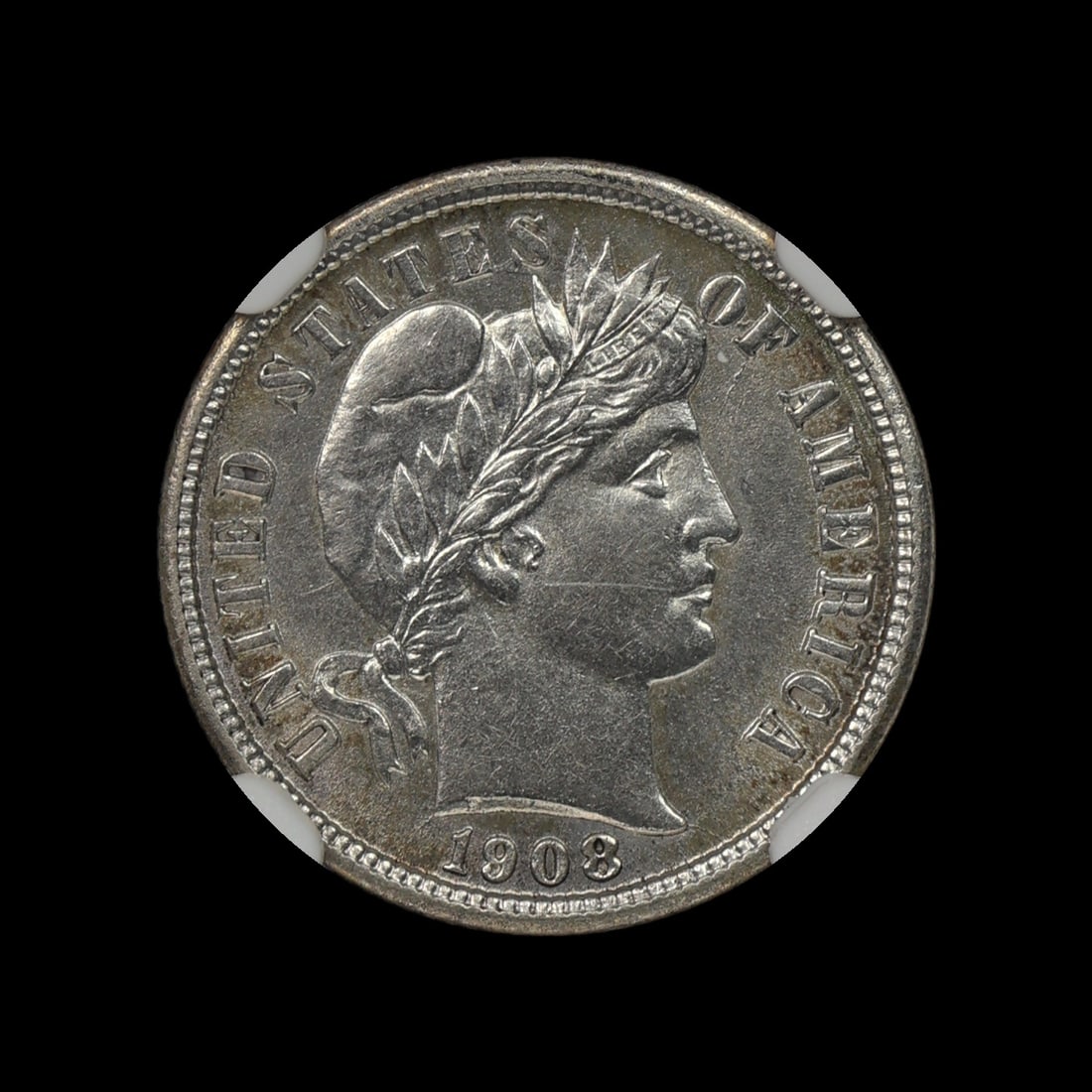 1908 D Barber Silver Dime NGC UNC ERROR SLAB: (VLUQ) A very nice coin with a light obverse wipe. NGC mistakenly labelled this as a 1908 O