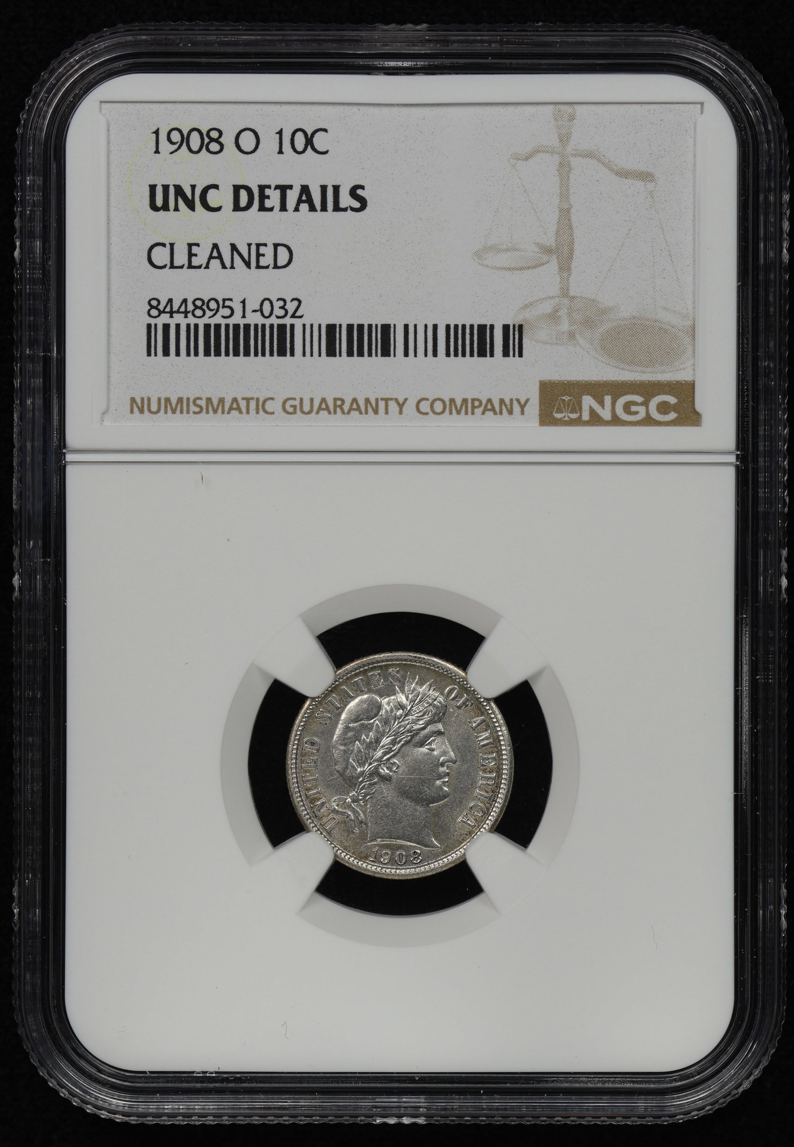 1908 D Barber Silver Dime NGC UNC ERROR SLAB - 3