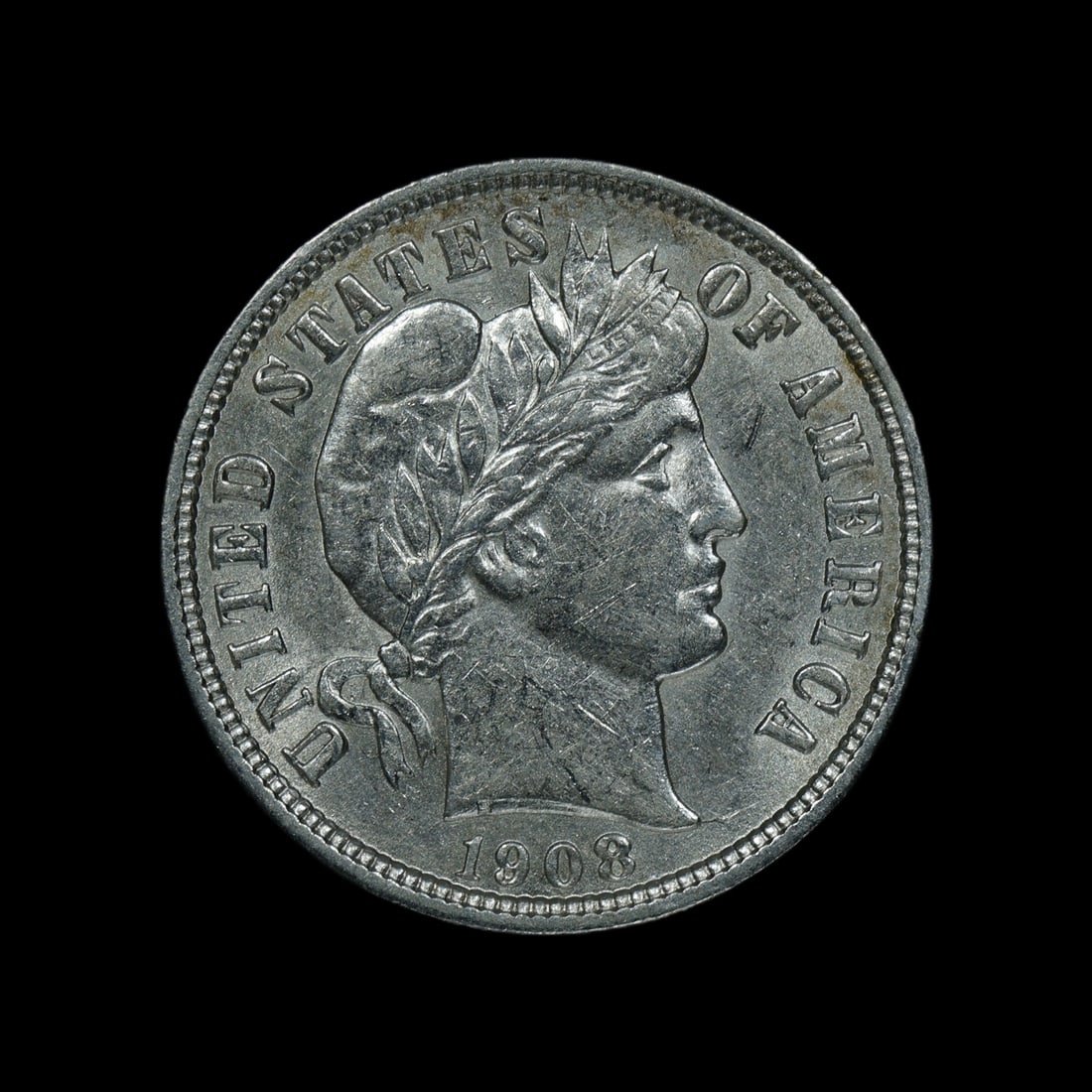 1908 D Barber Silver Dime 10c AU: (VXOA) 1908 D Barber Silver Dime 10c AU
