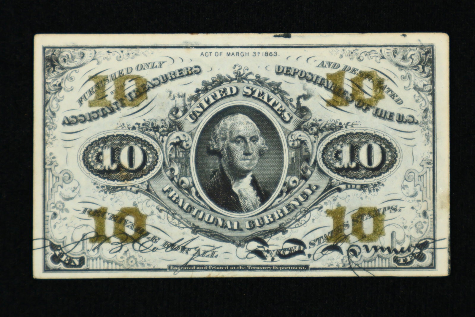 1863 Ten Cents 10c Fractional Currency Note AU/UNC: (FYBJ) Another RARE high grade Civil War fractional note! 3rd issue.