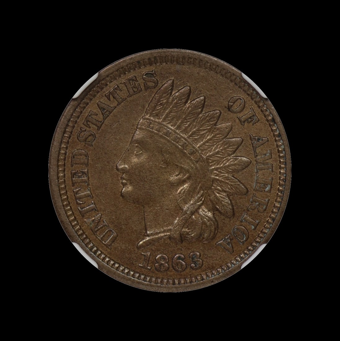 1863 Indian Head Cent CN NGC AU 58 CHOICE: (PZPZ) 1863 Indian Head Cent CN NGC AU 58 CHOICE
