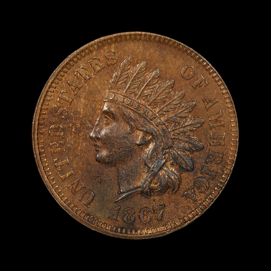 1867 Indian Head Cent BU TONED KEY DATE (1 of 2)