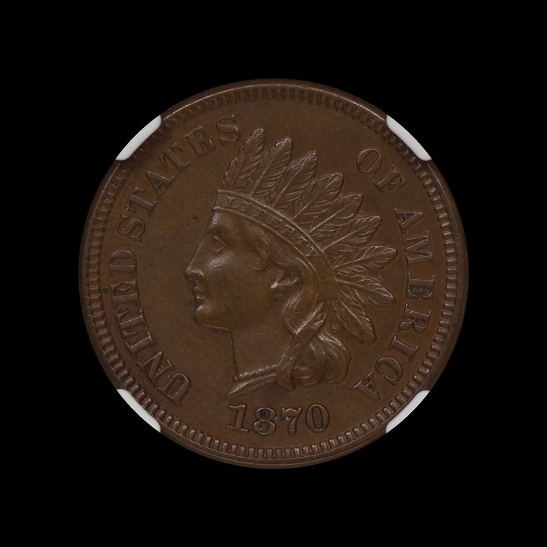 1870 Indian Head Cent NGC AU 58 BN Better Date: (JCHV) 1870 Indian Head Cent NGC AU 58 BN Better Date