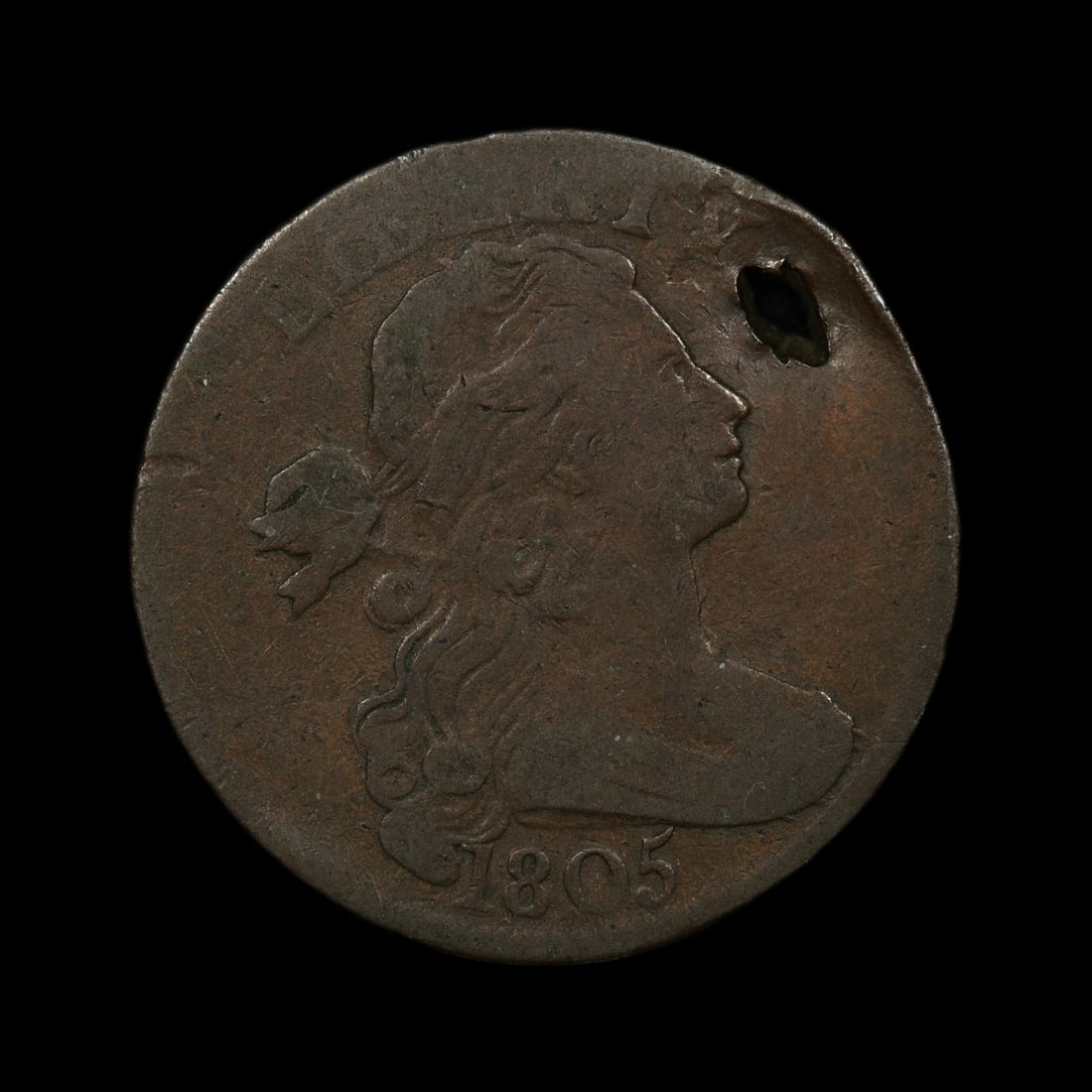 1805 Draped Bust RARE Large Cent Holed HIGH GRADE (1 of 2)