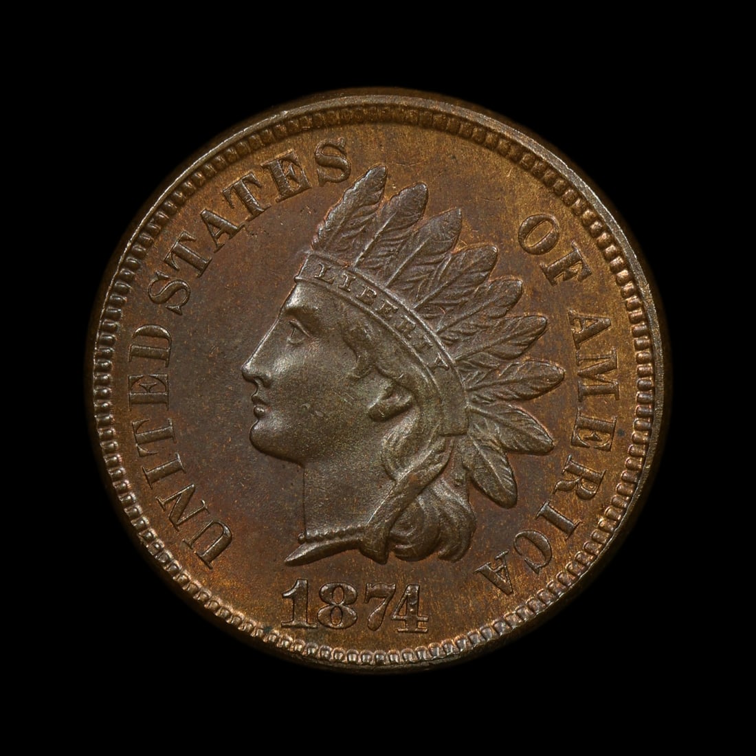 1874 Indian Head Cent BU+ WOW GREAT LOOK: (ELOA) Another great IHC from The Lampasas Collection! The tinge of lustrous red around the rims makes this one really POP! A better date to boot!