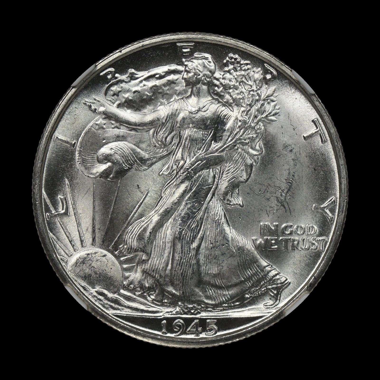 1945 D Walking Liberty Silver Half NGC MS 64: (AHPQ) 1945 D Walking Liberty Silver Half NGC MS 64