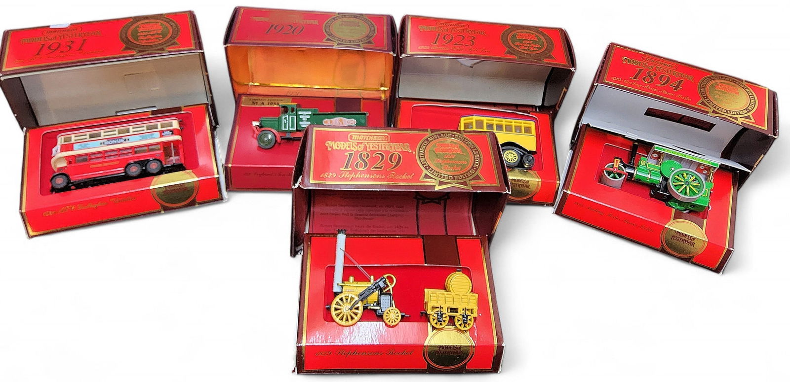 Matchbox Models of Yesteryear - limited editions, Y-21, 1894 Aveling-Porter Steam Roller: Matchbox Models of Yesteryear - limited editions, Y-21, 1894 Aveling-Porter Steam Roller; Y-12 1829 Stephensons Rocket; Y-16 1923 Scania-Vabis Post Bus; Y-9 1920 Leyland 3 Ton Subsidy Lorr