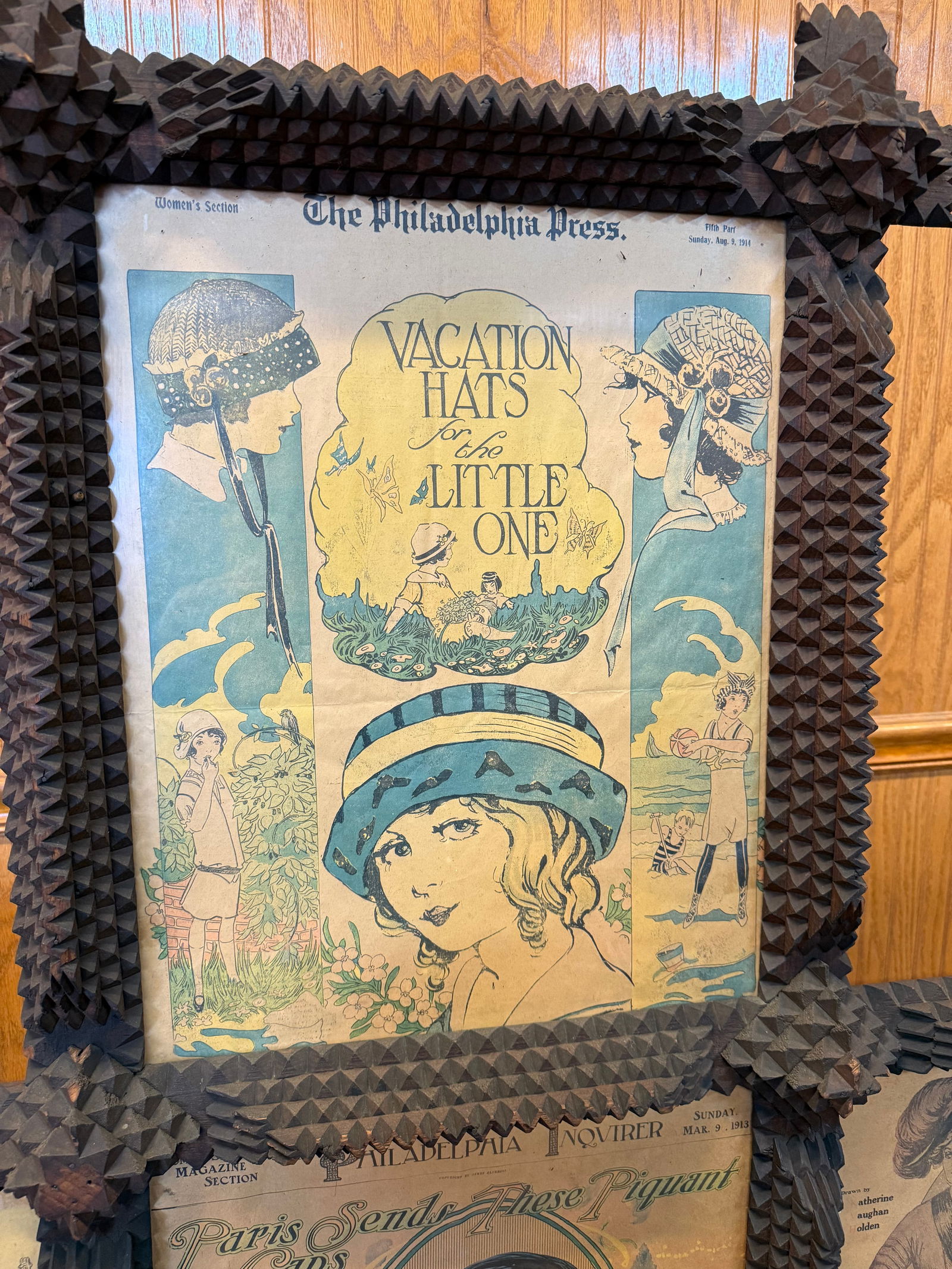 Large chipped carved folk art picture frame (1 of 8)