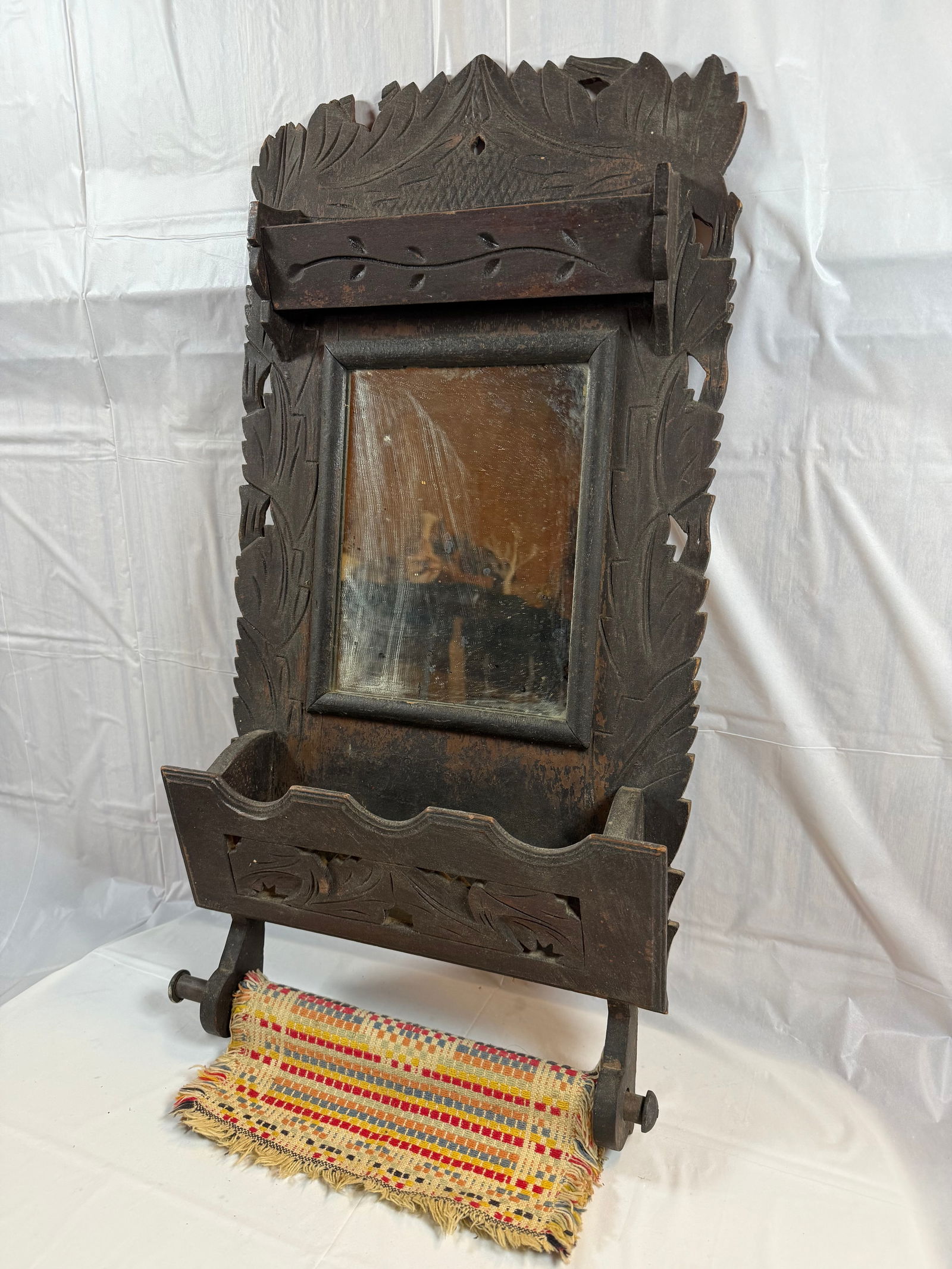 Folk art hanging towel rack with mirror (1 of 2)