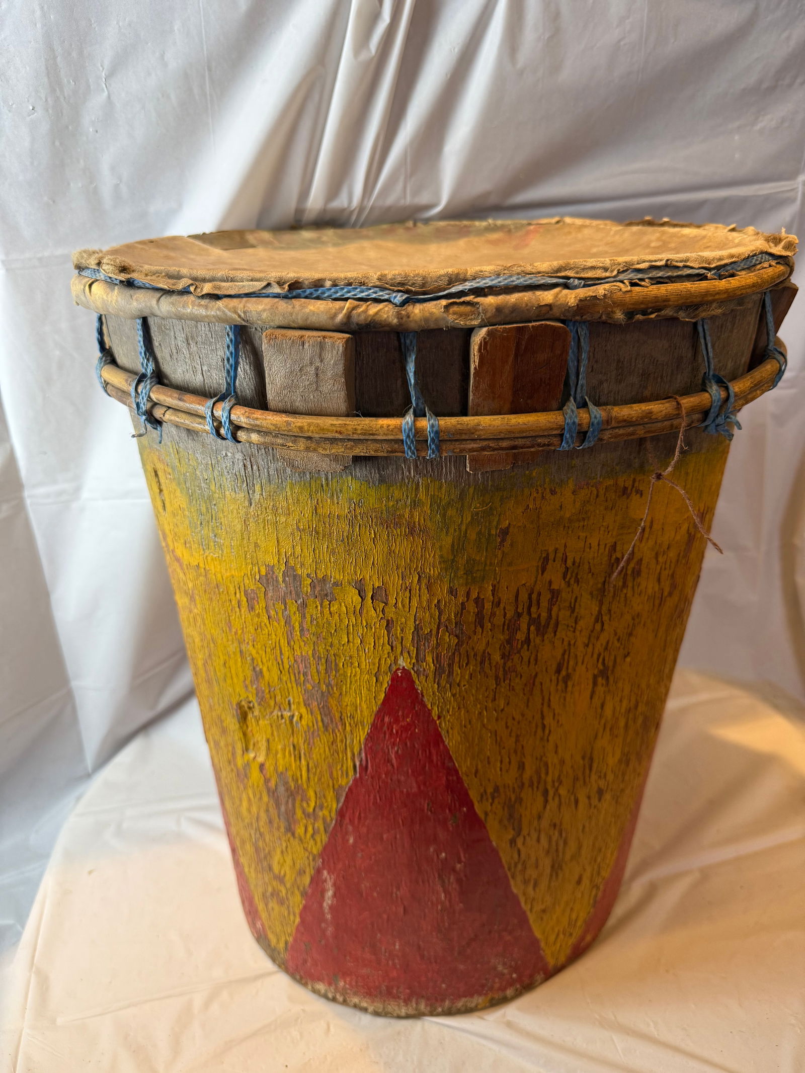 Early Native American Drum with Hide Drumhead: Early Native American Drum with Hide Drumhead