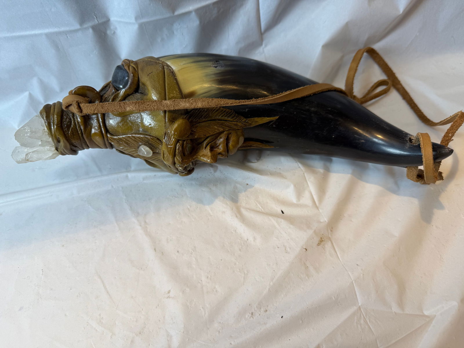 Hand Carved Native American Drinking Horn: Hand Carved Native American Drinking Horn