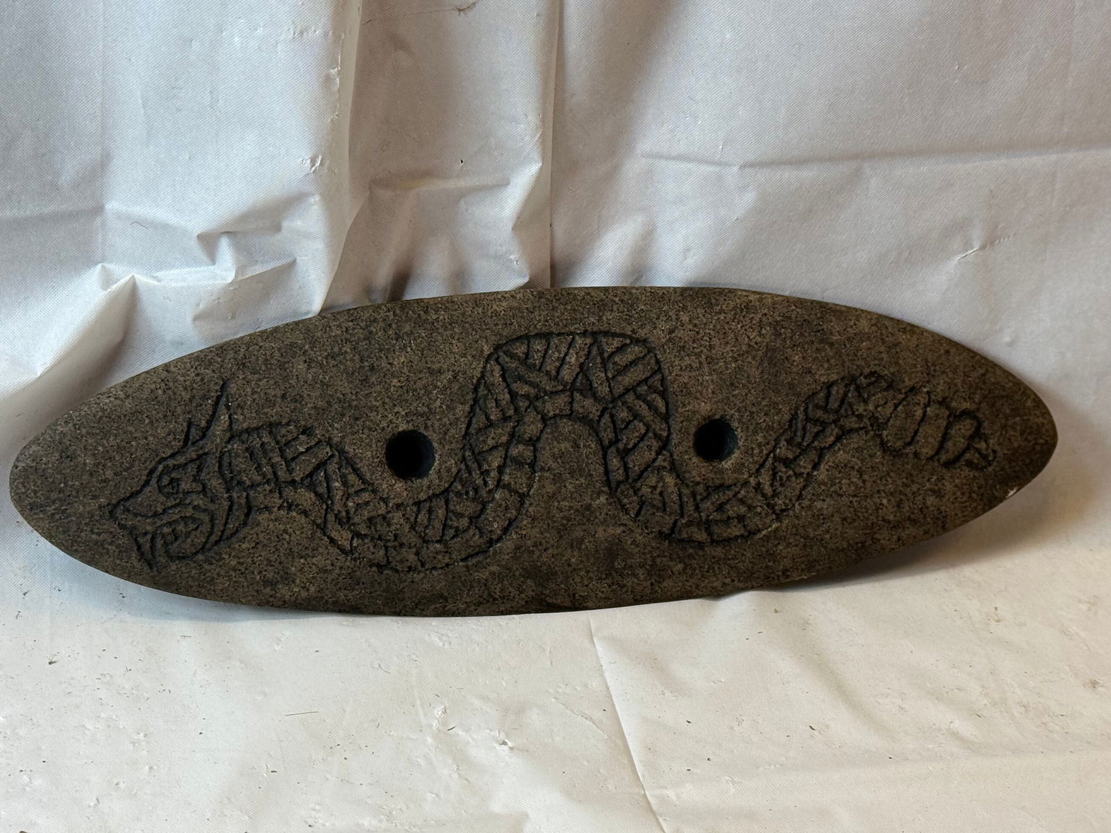 Insized Native American Stone Gorget with Serpent decorations (1 of 1)