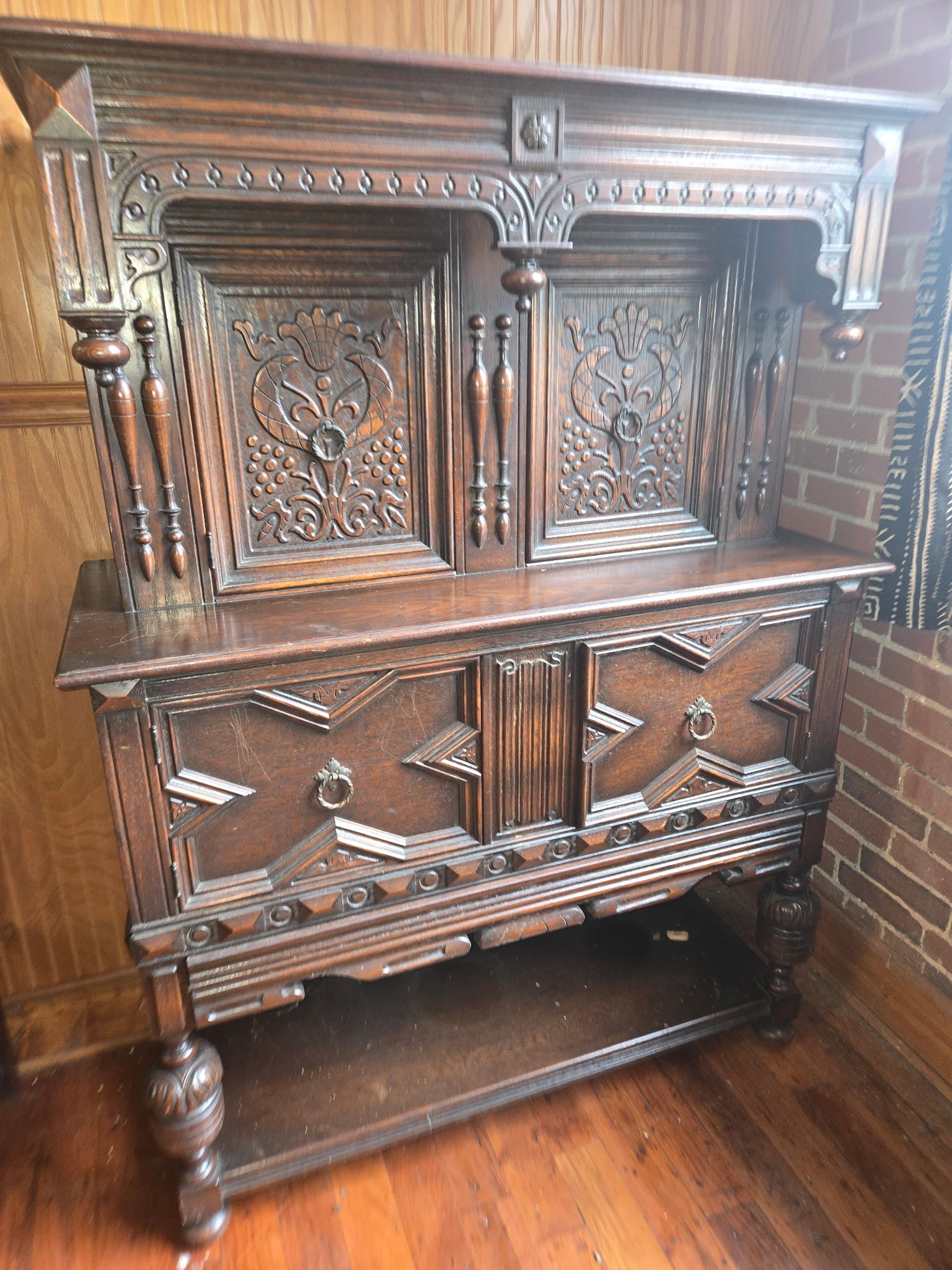 Jacobean Style Oak Blind Door China Cabinet (1 of 4)