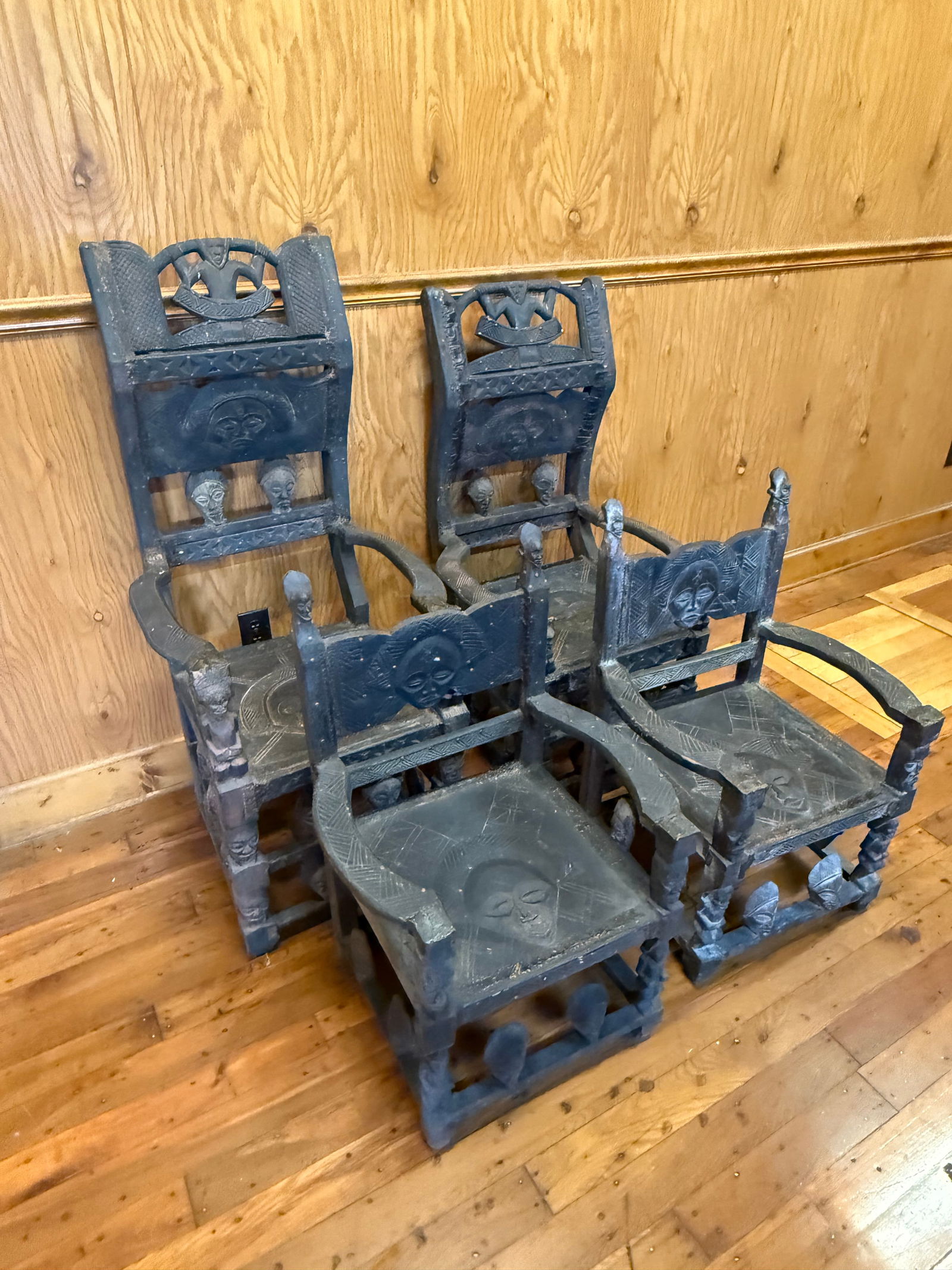 Lot of 4 Hand Carved African Chairs (1 of 16)
