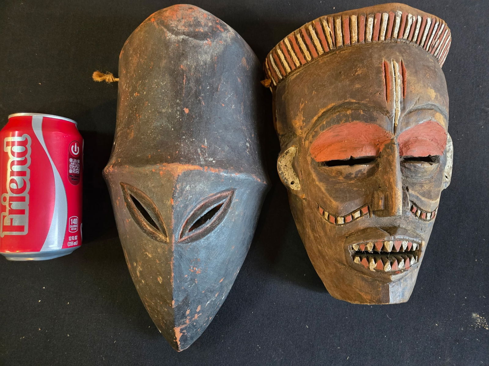 Lot of 2 Hand Carved Wooden African Masks (1 of 5)